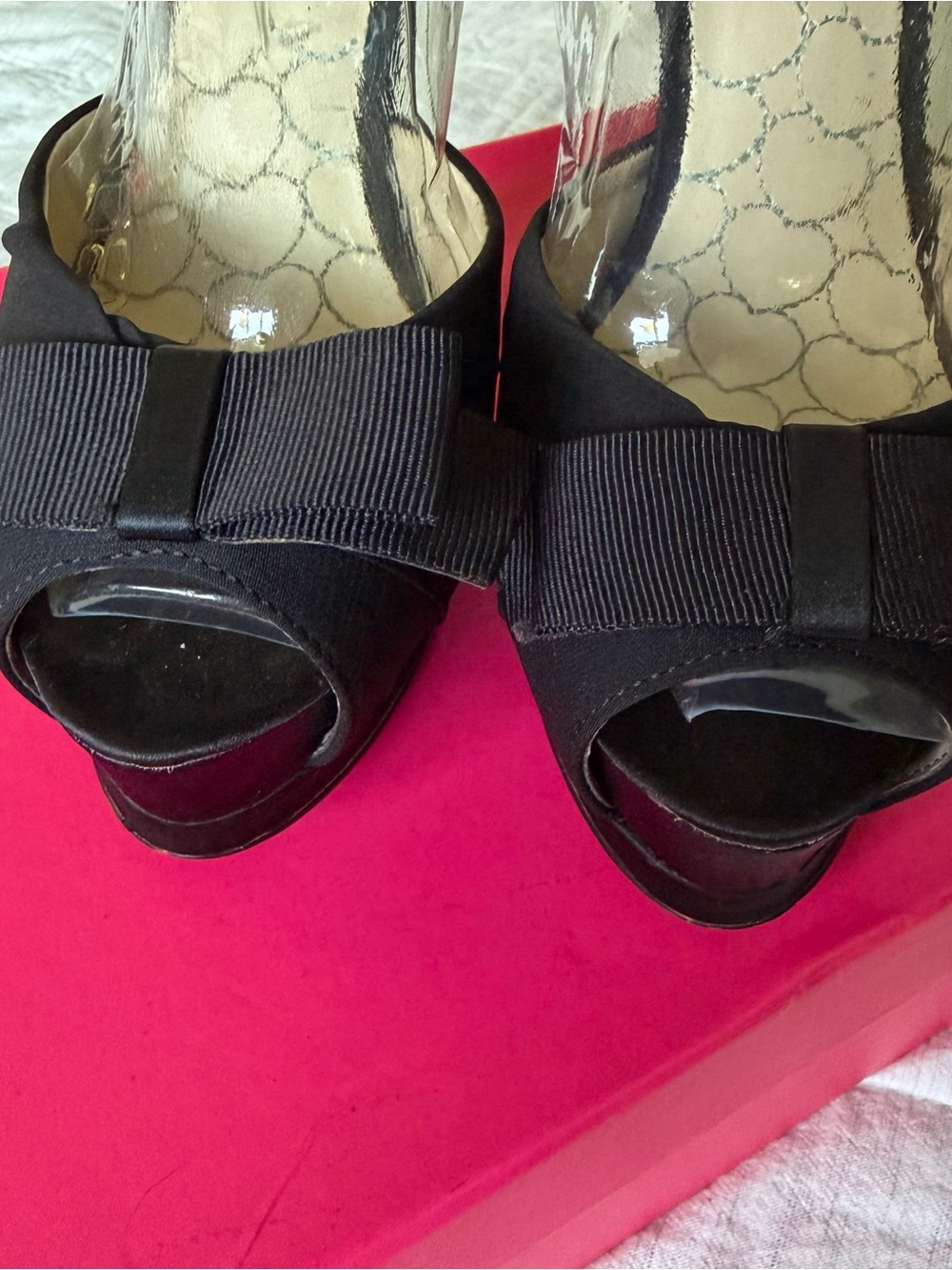 Black Betsey Johnson Peep-Toe Platform Heels with Ankle Strap - Picture 3 of 6